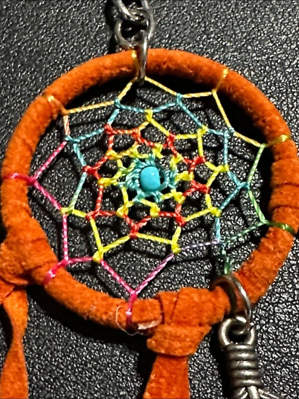 225.  Dream Catcher With Feathers & Wood Beads Key Chain / Bag Charm